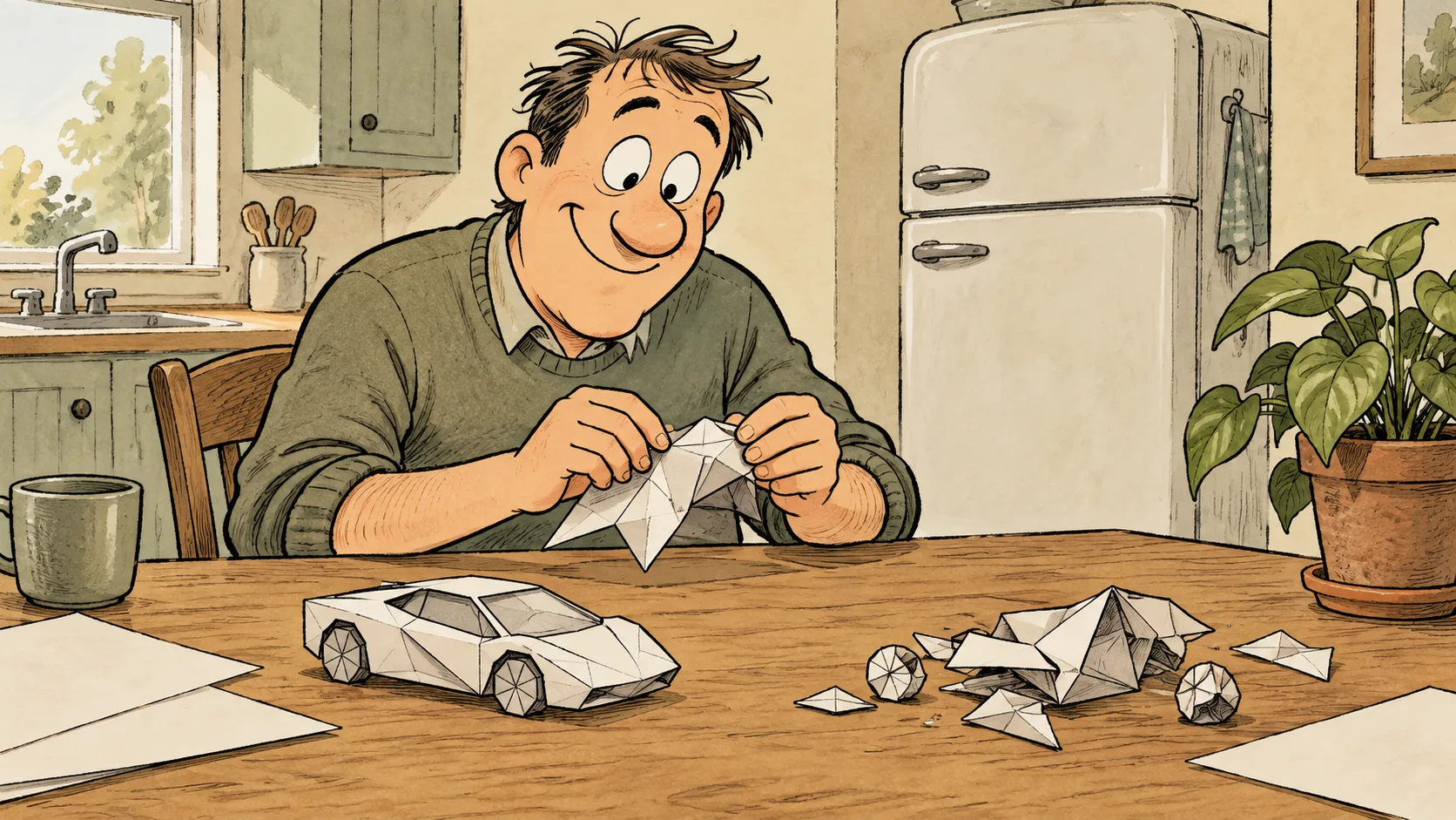 KI-Illustration zum Thema: Wachstumsprognose verdoppelt: Nachbar bestellt zweiten Sportwagen aus Papier
