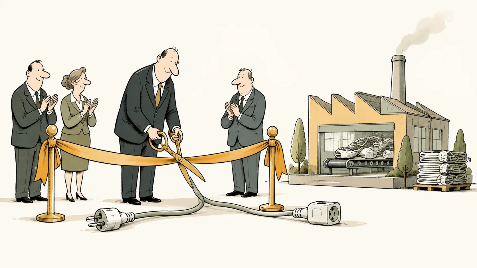 KI-Illustration zum Thema: Investitionsoffensive eröffnet Verlängerungskabel. Fabrik folgt in Phase zwei